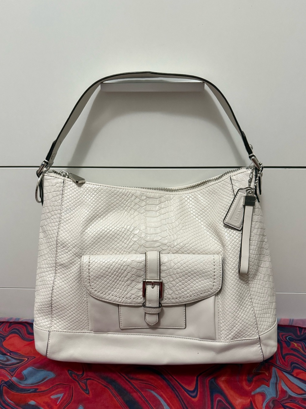 Coach Charlie Python Embossed Leather Hobo Bag Parchment White F31283